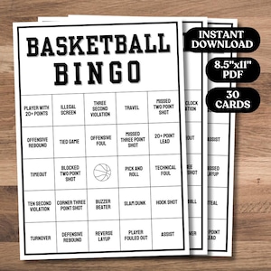 Basketball Bingo, 30 Unique Printable Basketball Bingo Cards, Basketball Bingo Printable, Basketball Party Games, Kids Basketball Bingo Game