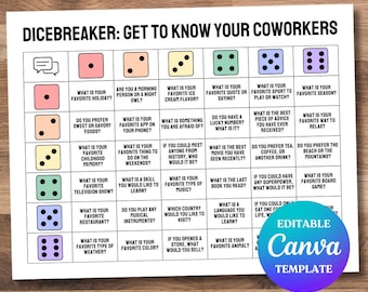 Editable Dicebreaker, Coworker Icebreaker Questions, Conversation Starter Game, Dice Icebreaker Roll and Tell Game, Networking Activity Dice