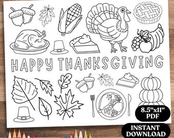 Thanksgiving Activity Placemat for Kids: Coloring Page, Coloring Sheet (Digital Download, 8.5x11 Printable)