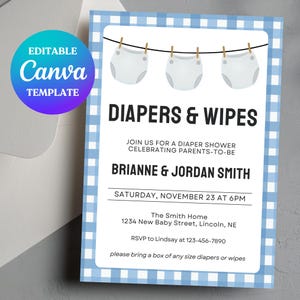 Editable Diapers and Wipes Baby Shower Invitation Template, Diaper and Wipe Shower, Diaper Party Invite Boy, Couples Diaper Shower Invite