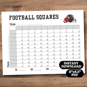 Football Squares Printable, Football Fundraiser, 100 Football Squares, Football Party Game, Football Betting Square Game, Football Pool Game