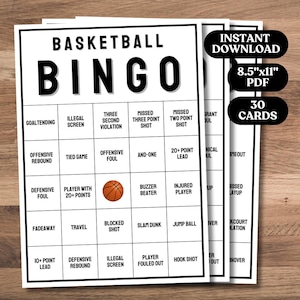 Basketball Bingo, 30 Unique Printable Basketball Bingo Cards, Basketball Bingo Printable, Basketball Party Games, Kids Basketball Bingo Game