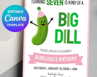 Bearbeitbare Pickle-Geburtstagsfeiereinladungsvorlage, eine Art große Dill-Geburtstagsfeier einladen, Dillgurke-Party, Kindergurken-Themenparty einladen