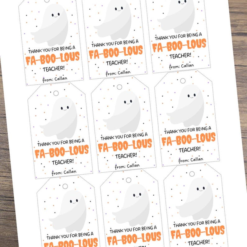Faboolous Teacher Halloween Tag, Halloween Teacher Tag, Editable