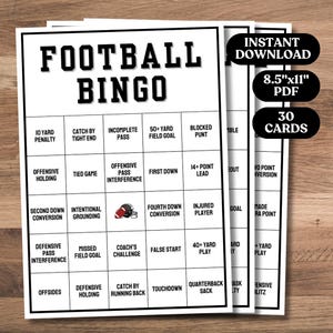 Voetbalbingo, 30 unieke afdrukbare voetbalbingokaarten, voetbalbingo afdrukbaar, voetbalfeestspellen, voetbalbingospel voor kinderen afdrukbaar