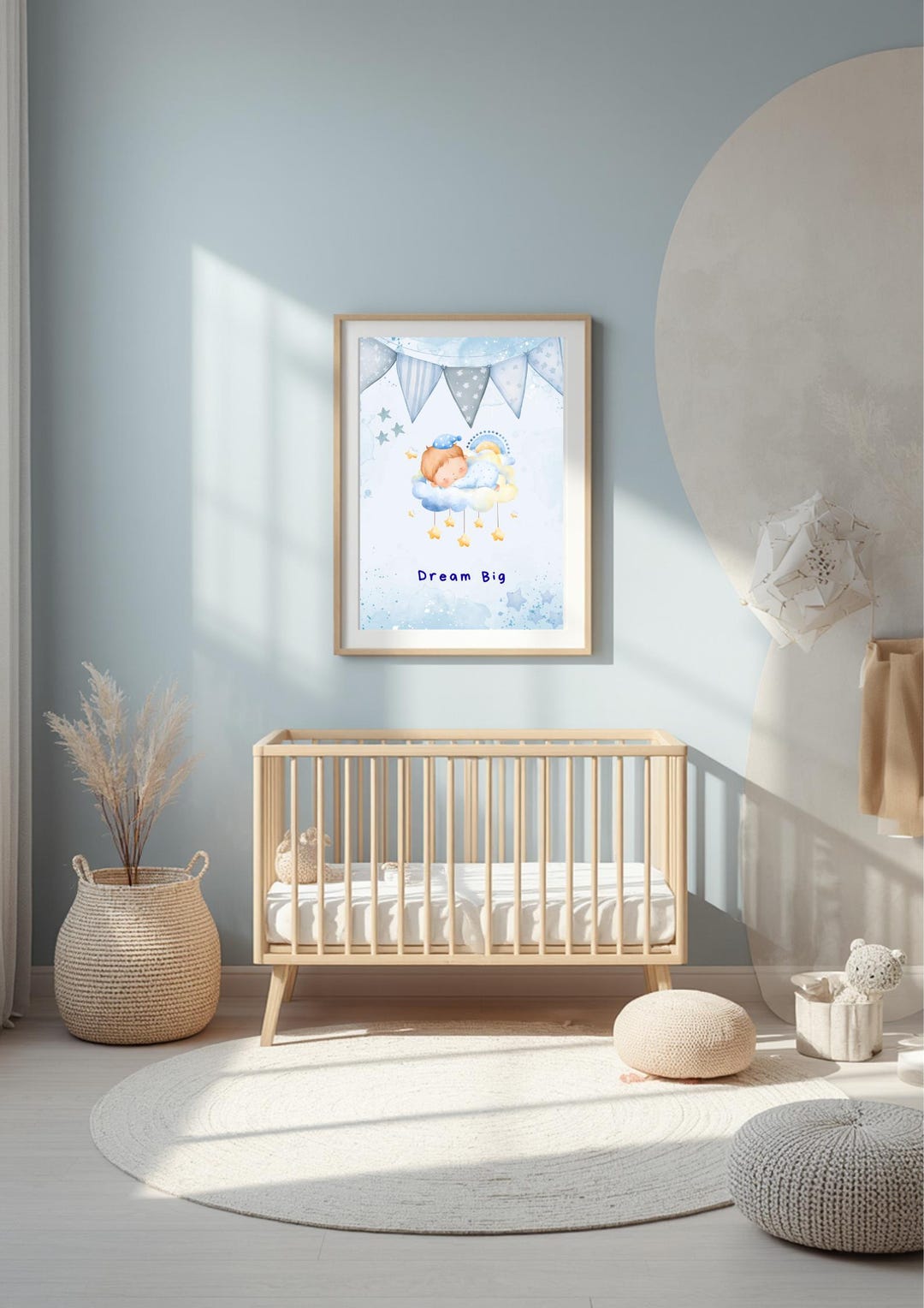 Baby Boy Nursery Wall Art – Dream Big Poster, Blue Nursery Decor, Cute ...