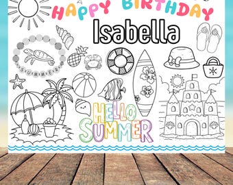 Bordsunderlägg för sommarfödelsedagsmålning: Redigerbart aktivitetsblad (digital nedladdning)