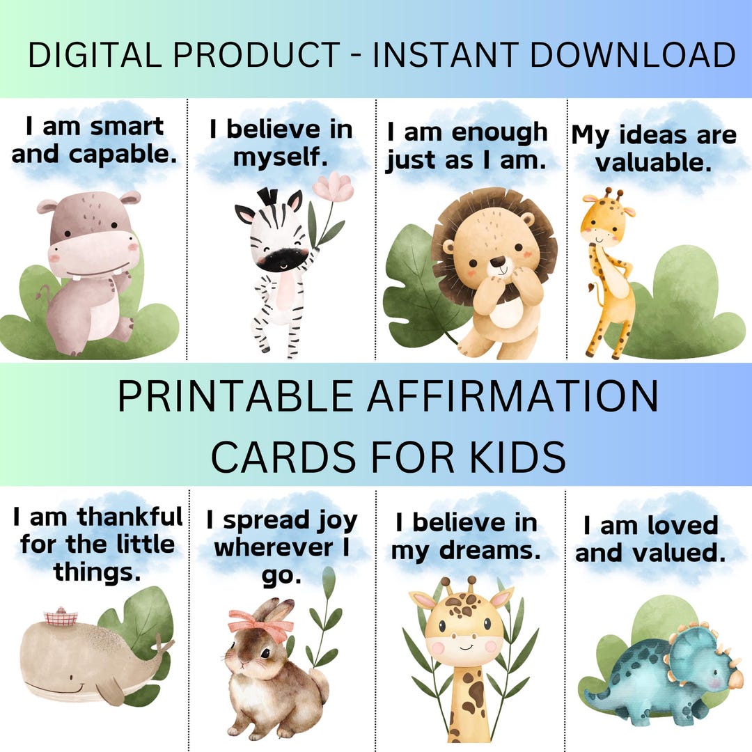 Printable Affirmation Cards for Kids: Positive Quotes (PDF) - Etsy