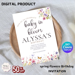 Spring Floral Birthday Invitation: Editable Canva Template