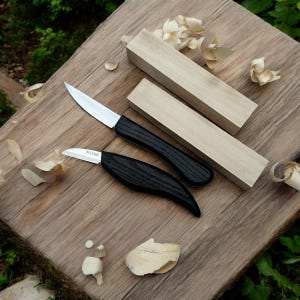 Beginner Whittling Kit: 2 Carbon Steel Blades, Wood Blocks