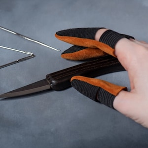 Oranje vingerhoeden, vingerbeschermers, snijbescherming, 3-delig, duim- en vingerbeschermers, leerbescherming. handgemaakt