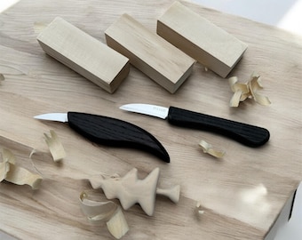 Wood Carving Knife Set for Beginners: Ash Handle, Fine Detail Blades. DIY Spoon Carving Kit