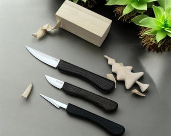 Beginner Wood Carving Kit: 3 Whittling Knives, Oak & Ash Handles. Whittling Woodworking Kit . small  knife