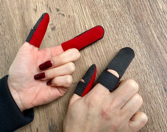 Handmade Red Suede Leather Thimble Set: Finger Protection for Sewing, Wood Carving (4pcs)