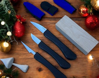 Wood Carving Knife Set: Sloyd, Detail, Sculptural Ash Handle, Beginner Whittling Kit