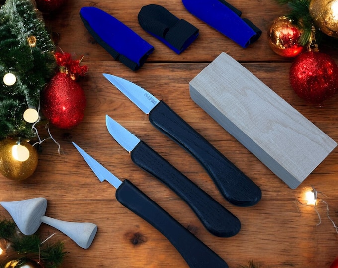 Wood Carving Knife Set: Sloyd, Detail, Sculptural Ash Handle, Beginner Whittling Kit