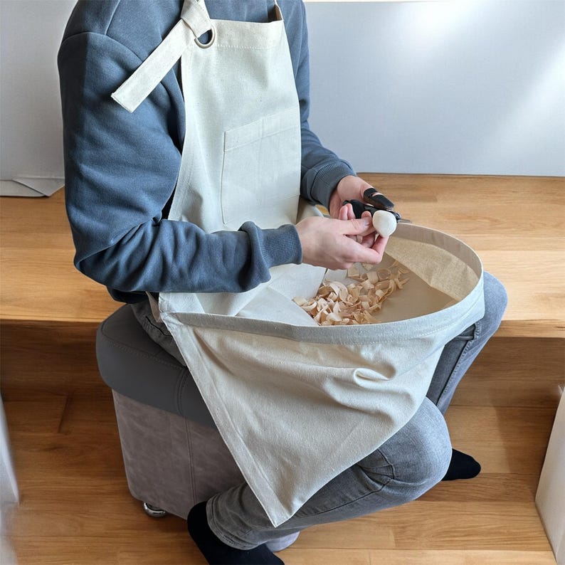 Delantal para tallar madera con recogedor de virutas, delantal para tallar cucharas, delantal para tallar madera, regalo para carpinteros, delantal de taller hecho a mano