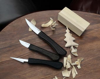 Handmade Wood Whittling Knife Set: Beginner Carving Tools with Wood Block