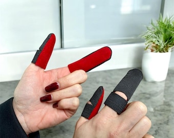 Red Suede Leather Thimble Finger Protectors: Sewing, Wood Carving, Felting (3-Piece Set)