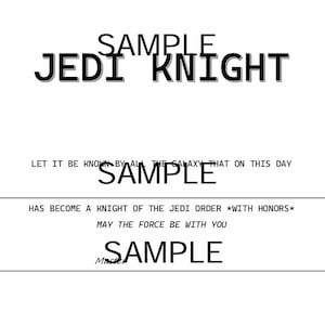 Star Wars Jedi Knight Certificate