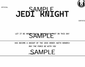 Certificado de Caballero Jedi de Star Wars
