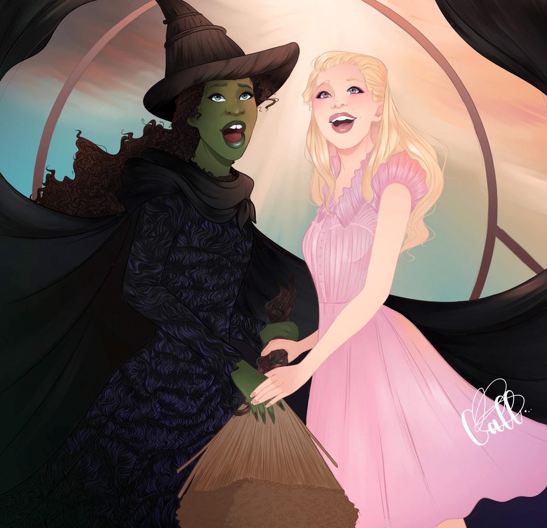 Illustration 20x20 Cm Elphaba and Glinda From Wicked - Etsy