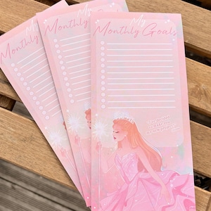 Bloc-notes de 25 pages - Monthly Goals - Objectifs du mois - Glinda WICKED