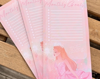 Bloc-notes de 25 pages - Monthly Goals - Objectifs du mois - Glinda WICKED
