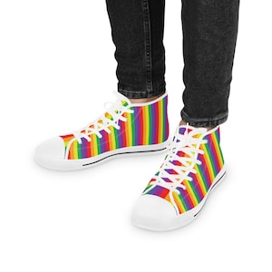 Rainbow Pride High Top Sneakers – LGBTQ+ Gay Men’s Shoes – Festival Outfit – Queer Streetwear – Gender Neutral Pride Shoes Gift
