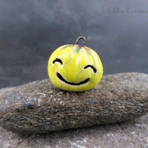 Pumpkin Pendant #48...Lemon Crackle & Caramel...Ceramic Pendant by elukka...Halloween 2023 Collection