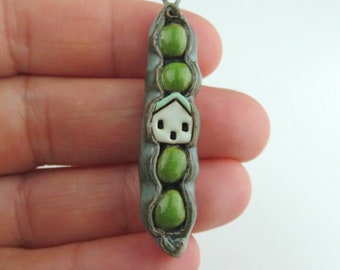 PeaPod Inn #3...Stoneware Pendant by elukka...Classic Green