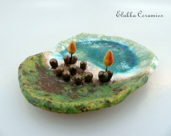 Spring Tulips #1...Trinket Dish in Stoneware and Recycled Glass by elukka