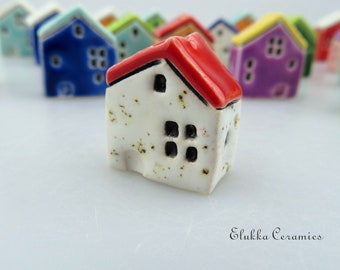 Big Focal House Bead by elukka...Red & Speckled Matte White