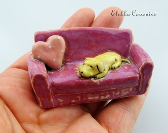 Napping Yellow Labrador...Miniature Ceramic Sculpture by elukka