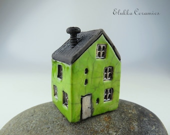 Collectible Miniature RAKU House by elukka...SPRING GREEN