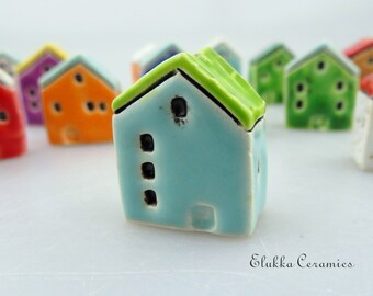 Big Focal House Bead by elukka...Lime Green & Turquoise Green