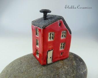 Collectible Miniature RAKU House by elukka...RED