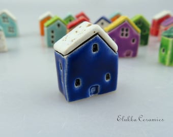 Big Focal House Bead by elukka...Speckled Matte White & Dark Indigo