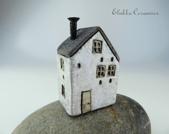 Collectible Miniature RAKU House by elukka...WHITE #1