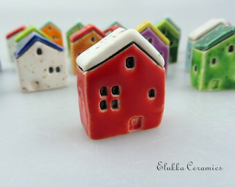 Big Focal House Bead by elukka...Speckled Matte White & Red