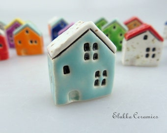 Big Focal House Bead by elukka...Speckled Matte White & Turquoise Green