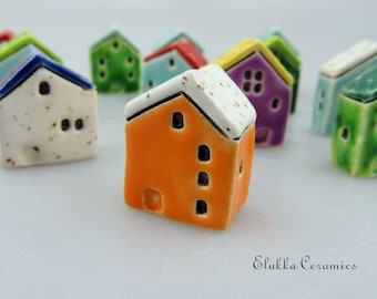 Big Focal House Bead by elukka...Speckled Matte White & Matte Orange