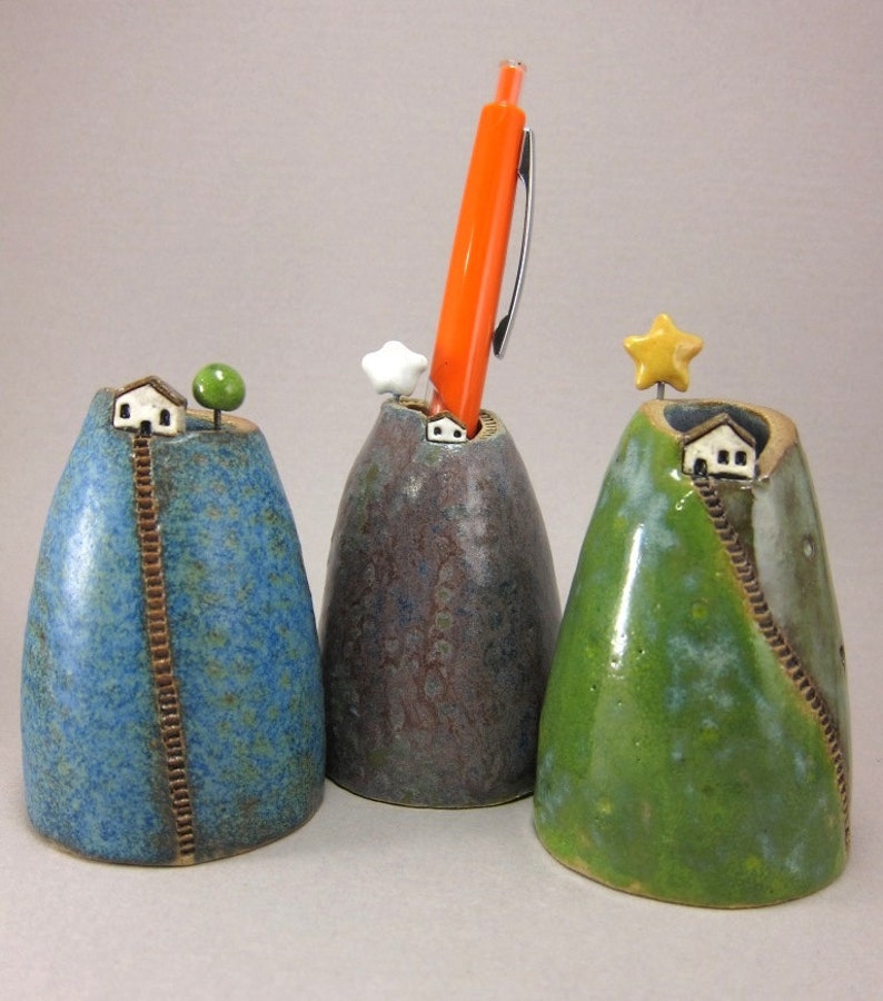Blue Hill...Bud Vase / Pen Holder in Stoneware Etsy