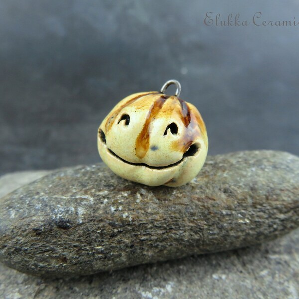 Pumpkin Pendant #43...Matte Sand & Caramel...Ceramic Pendant by elukka...Halloween 2023 Collection