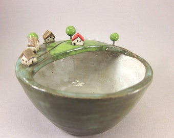 Green Village 2 - Stoneware Bowl