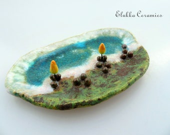 Spring Tulips #2...Trinket Dish in Stoneware and Recycled Glass by elukka