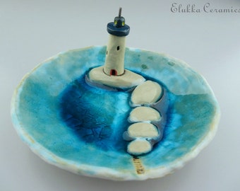 Ivory Reef Light...Trinket Dish in Stoneware and Recycled Glass by elukka