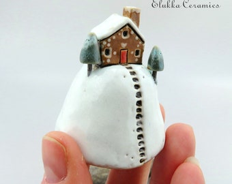 Gingerbread Cottage #2...Tiny Ceramic Landscape Nugget by elukka