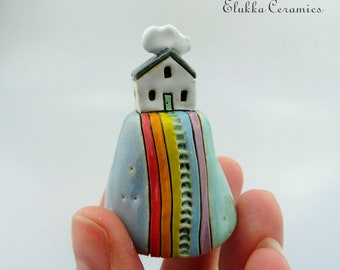 Rainbow Inn #2...Tiny Ceramic Landscape Nugget by elukka