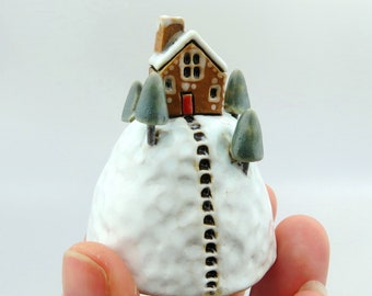 Gingerbread Cottage #1...Tiny Ceramic Landscape Nugget by elukka